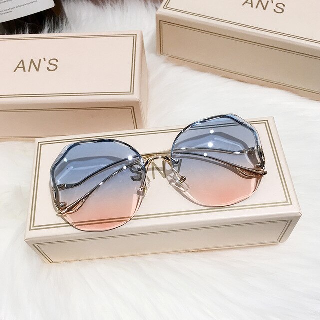 GISAEV-gafas de sol con degradado de té para mujer, anteojos de sol femeninos con corte de agua en el océano, patillas curvadas de Metal, UV400,: blue pink