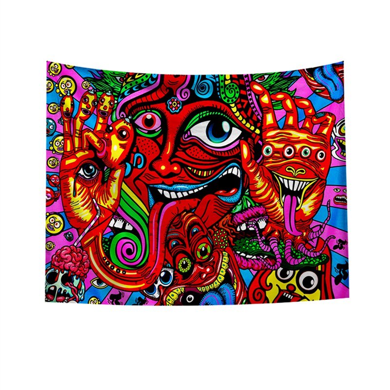 Psykedelisk arabesk gobeläng mystisk hippie gobeläng abstrakt mönster trippy gobeläng fantasi magisk fraktal gobeläng: Röd