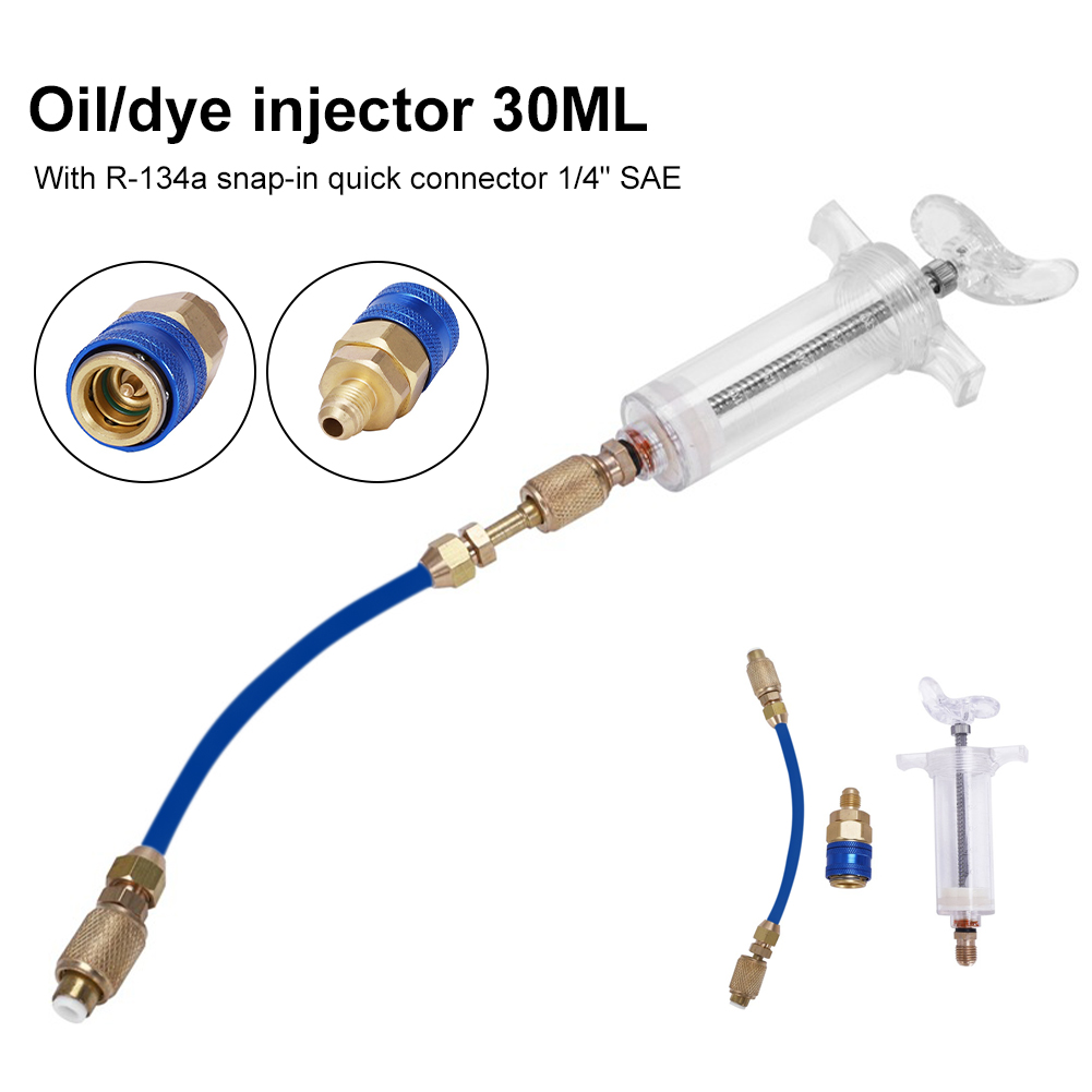 A/C Oil And Dye Injector Car With R-134a Snap Quick Coupler 1/4&quot; 1OZ Hand Turn Screw-in Coolant Filling Tube Injection Tool