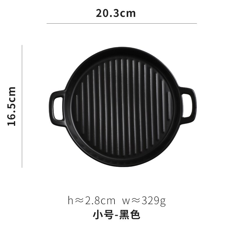 Binaural Baking Dish Round Ceramic Dinner Plates Baking Cake Pans Cheese Baking Dish Tray Dishes Microwave Oven Plate Tableware: 3