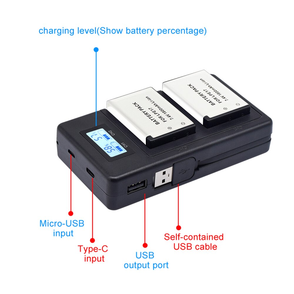 Caricatore LCD di USB di PALO LPE17 LP E17 LP-E17 per il caricatore di LP-E17 delle macchine fotografiche di Canon EOS 200D M3 M6 750D 760D T6i T6s 800D 8000D Kiss X8i