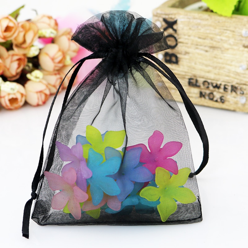 100pc/lot 5x7cm Organza Bags Christmas Bag Wedding Drawable Voile Jewelry Packaging Bags Mini Pouches Bags