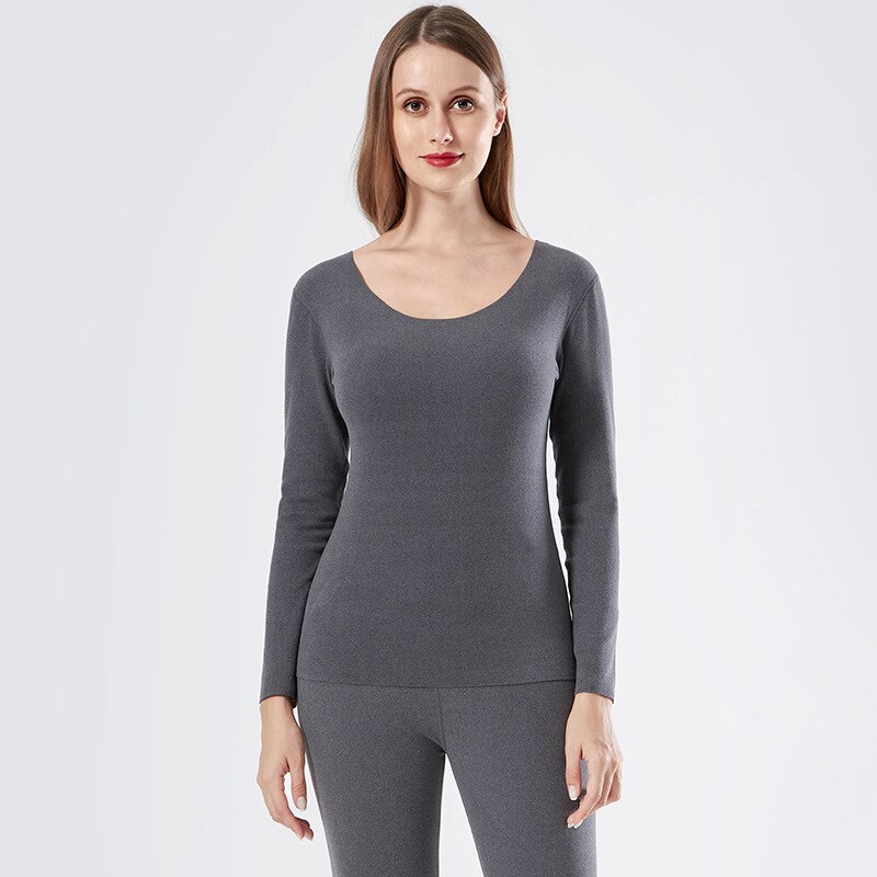 Thermal Underwear Set Women's Autumn Winter o Neck Long Sleeve Top Ladies Warm Suit Solid Casual Thermo Undershirt for Female: Gray