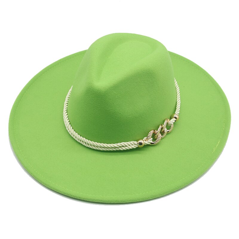 Grote Rand Winter Hoeden 9.5Cm Effen Kleur Kaki Winter Vrouwen Hoeden Brede Rand Formele Fedora Vilten Hoeden Vrouwen Hoeden sombrero De Mujer: fruit green