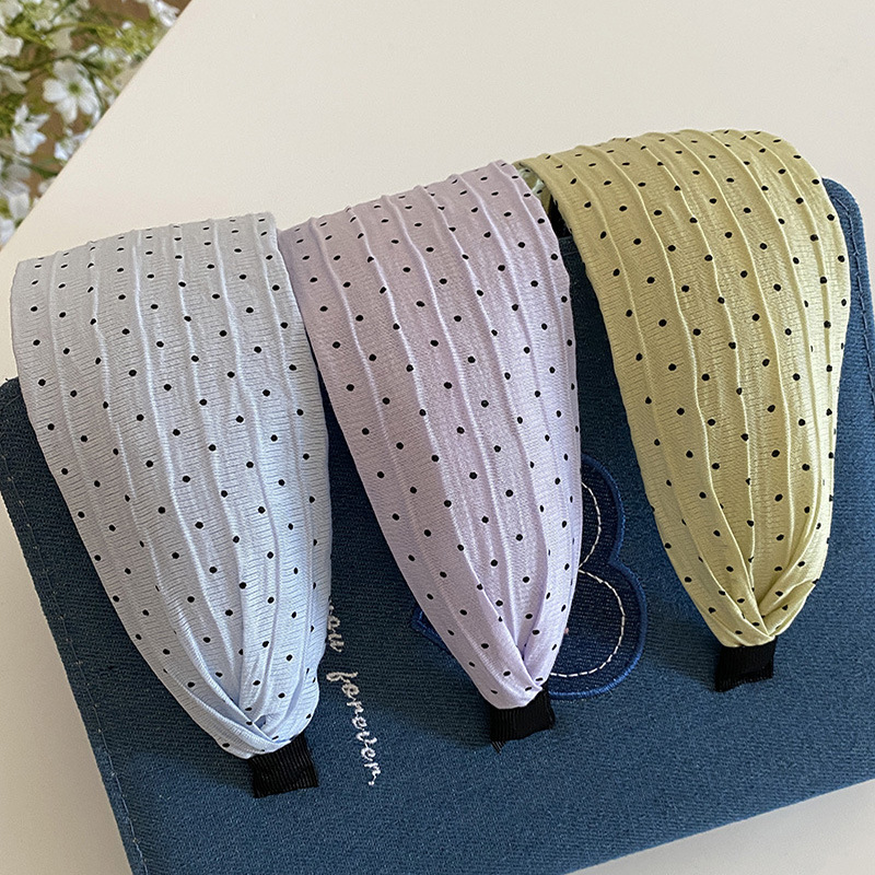 Neue Frühling Sommer Einfache Punkte Stirnbänder Nicht-Unterhose Breite Falten Haarbänder Süße Chiffon Kopf Bands Haar Reifen Frauen Haar zubehör