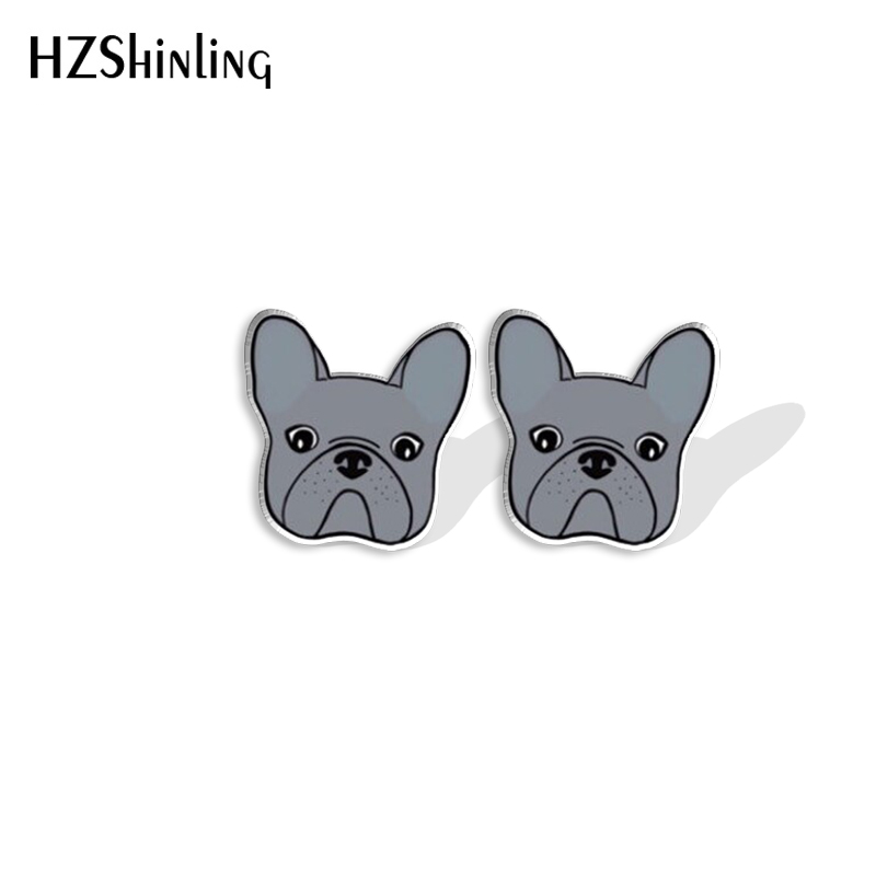 Pendientes con pasador de cabeza de Bulldog Francés para amantes de los perros, pendientes de resina acrílica, joyería hecha a mano epoxi, para amigos, novedad de 2023: Color amarillo claro