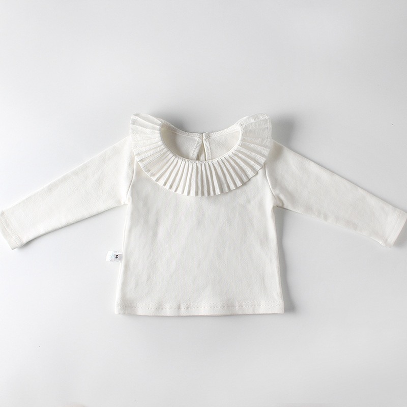Weiche atmungsaktive wenig Baby hemd plissee kragen lange Ärmel Kleinkind t hemd Frühling herbst kleinkind Spitzen freundlicher Outfits 0- 24 mt