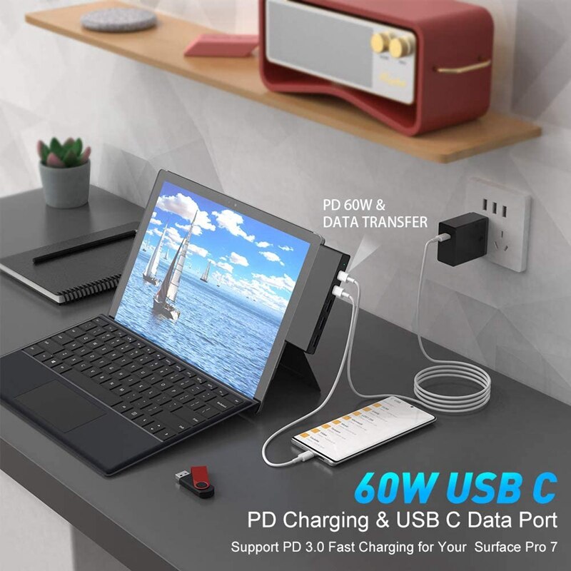 Estación de acoplamiento para Surface Pro 7, USB tipo C, Surface Pro 7 en 1, Hub para Surface Pro 7, accesorios