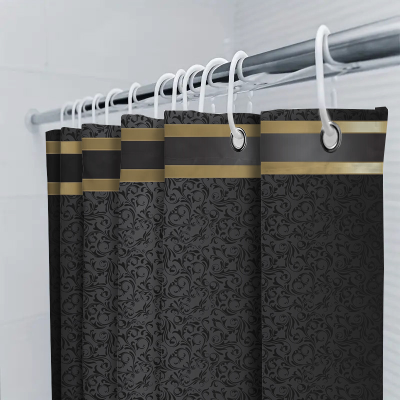 Juego de baño de lujo negro y dorado: cortina de ducha, alfombrillas de baño antideslizantes y cubierta de inodoro, decoración moderna (4 piezas)