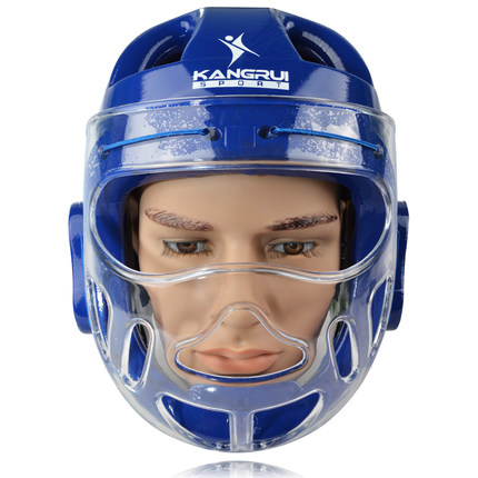 MMA Kick Boxing Karate Sparring Gear Martial Arts Headgear Taekwondo Full Face Shield Helmet Protector: KR blue / S