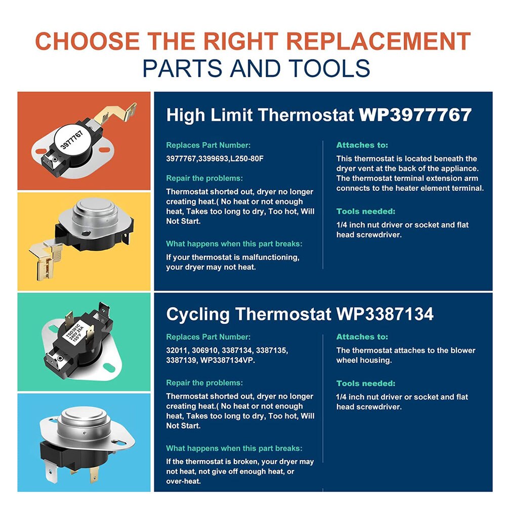 279838 élément chauffant de dessiccateur Applicable pour 3392519 3977393 fusible thermique et 3387134 3977767 Thermostat de dessiccateur