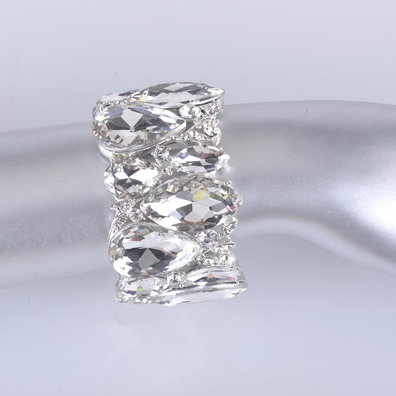 Moda nova marquise cristal manguito pulseiras pulseiras grande estiramento bangle para mulheres casamento nupcial pulseira jóias presente para meninas: silver
