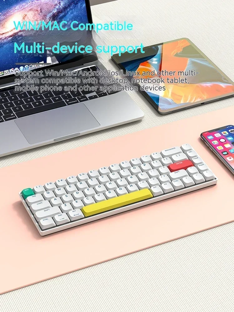Xinmeng-Clavier mécanique C68 Bluetooth à profil bas, clavier de bureau RVB remplaçable à , trois modes, iPad, tablette, PC, joueur
