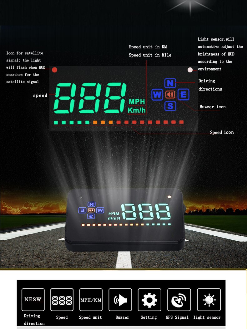 GPS car Speed Projector windshield head up display Electronics car gadgets Automobile HUD Rise Monitor OBD 2 Driving Computer