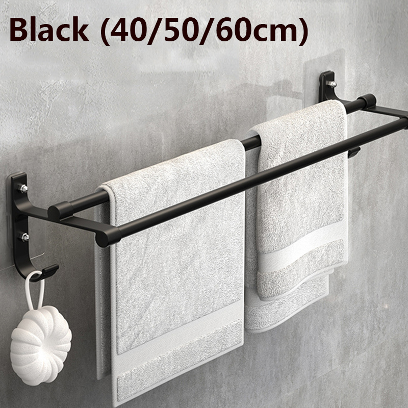Barra de toalla de baño sin clavos, accesorios de baño, soporte de toalla de aluminio de doble barra, soporte de toalla de mano de ducha de 2 niveles, 40 CM, 50 CM, 60CM: XL / Gris claro