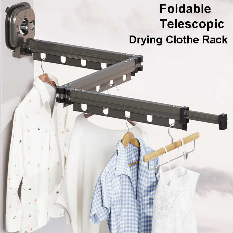 Wandgemonteerde Kleerhanger Opvouwbare Telescopische Kleerhangers Zonder Ponsen Kledingpaard Indoor Balkon Eenvoudige Droogkast