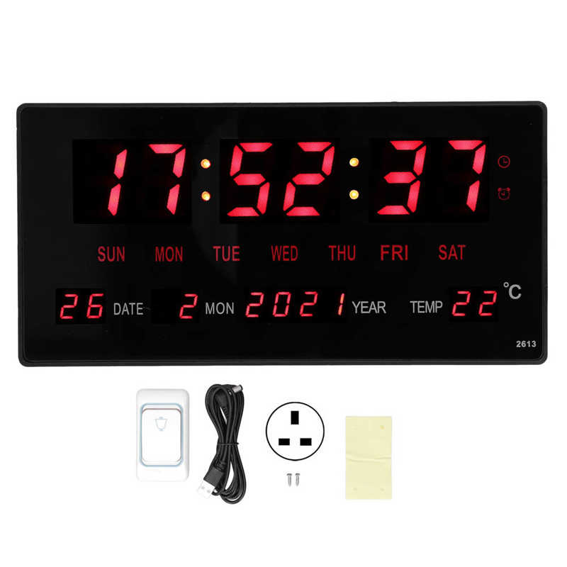 100‑240V LED Digital Wall Clock Desktop Large Display Electronic Date Clock Power Off Memory for School: British regulatory
