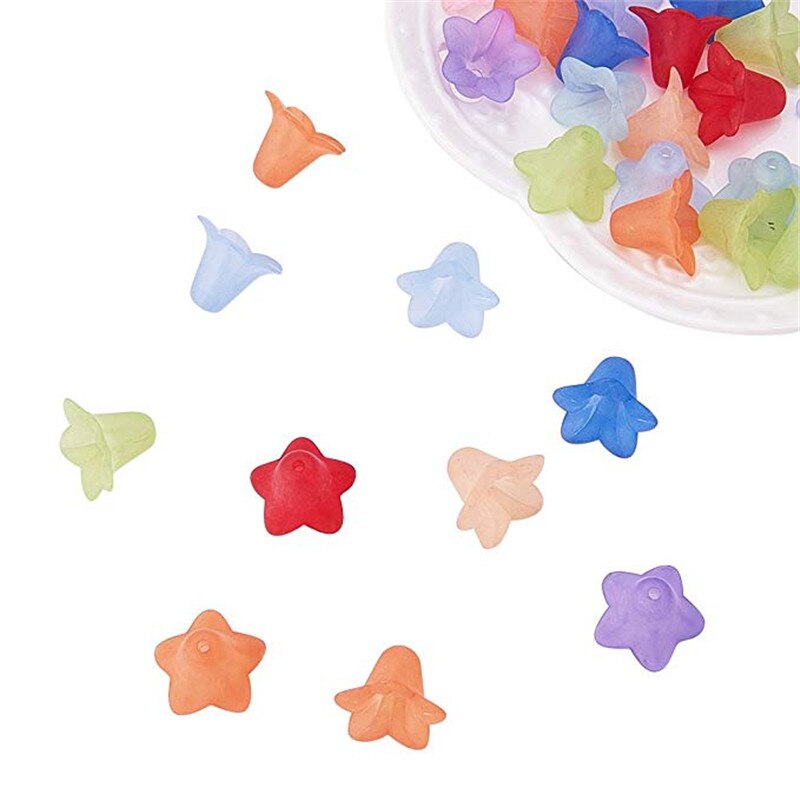 50pcs Transparent Acrylic Flower Beads Spacer Bead Cap Frosted for Jewelry Making DIY Bracelet Necklace Supplies 16x12mm: Mixed Color
