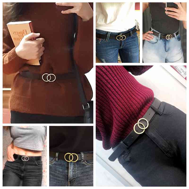 Riemen voor vrouwen dubbele ring riem pu leer metalen gesp taille riem dames casual jurk jeans wilde tailleband