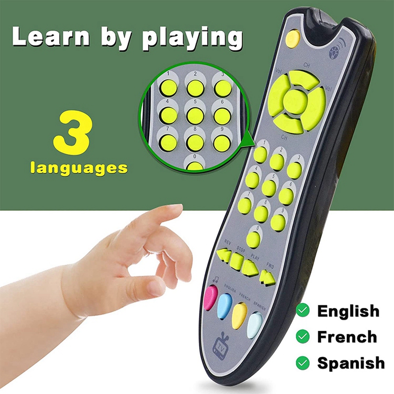 Baby Realistic TV Remote Control Toy With Light And Sound With English, French And Spanish Toy For Girls Boys