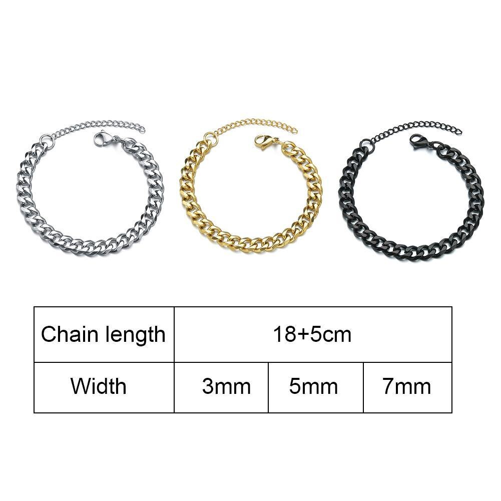 1PC Trendy Cuban Chain Men Bracelet Classic Steel 3/5/7mm Width Chain Bracelet For Men Women Jewelry