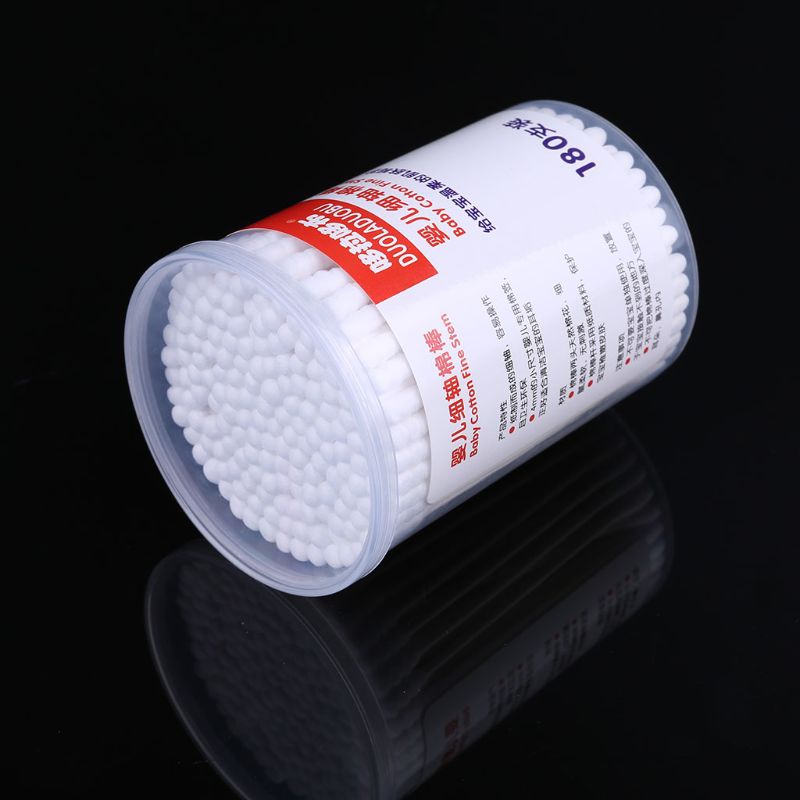 180Pcs Baby Swabs Cotton Double End Swab Disposable Thin Stick Cleaning Tools 97BD
