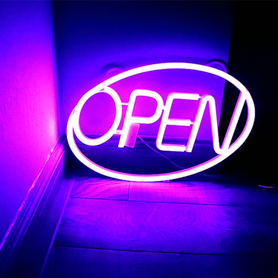 42*26.8cm öppna neonskyltar ultra ljusa öppna bokstäver neon led lampa restaurang bar heminredning usb/batteridriven ljus 7 färg: Lila