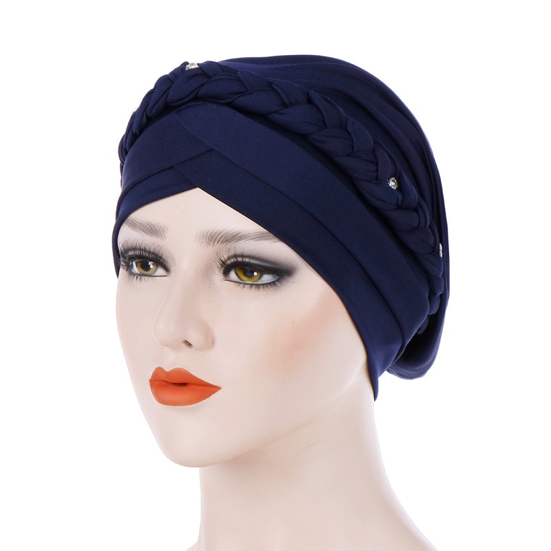 Gorros de oración de poliéster para mujer, Hijab islámico trenzado, de seda, musulmán, turbante: 8