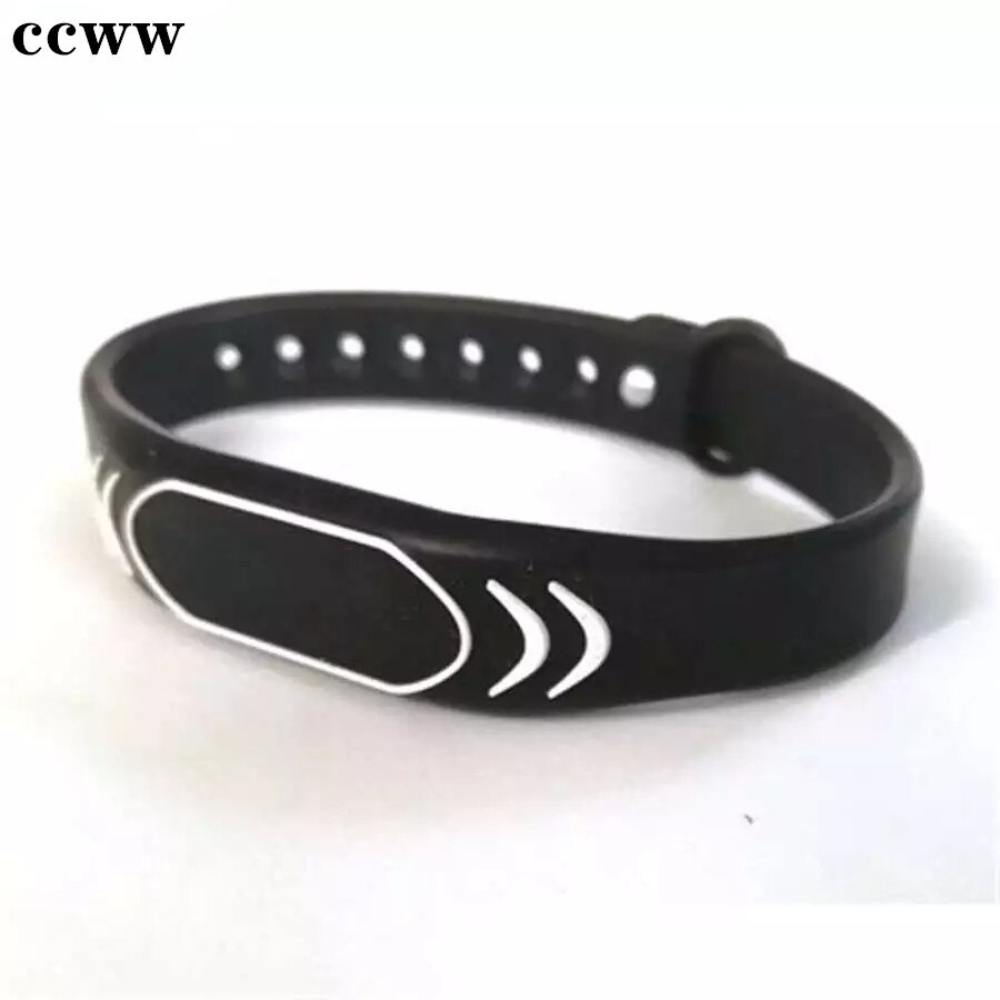 Pulsera de silicona ajustable a prueba de agua, 5 colores, 125khz, llavero, RFID EM4100/TK4100, etiquetas, llave de piscina: Negro