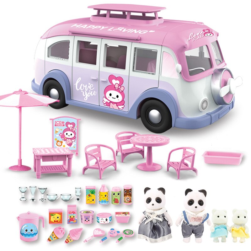 Per bambini di Simulazione Giocattolo Gioco di Casa di Famiglia del Coniglio Crema di Ghiaccio di Campeggio Per Bambini Auto RV Gioco di Casa Picnic Auto Di Compleanno regalo: 8801-1-G04