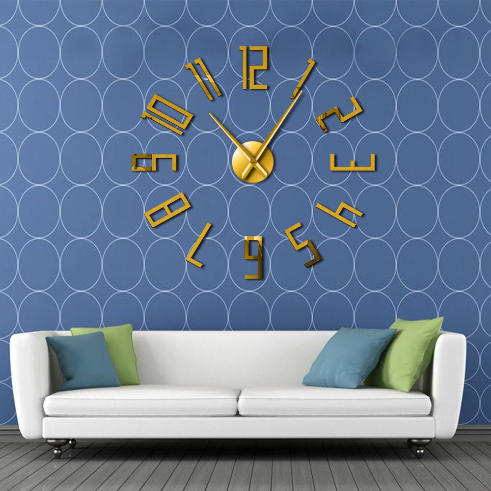 Relógio de parede grande espelhado e 3d, relógio de parede decorativo simples, sem moldura, silencioso, não ticking, para sala de estar