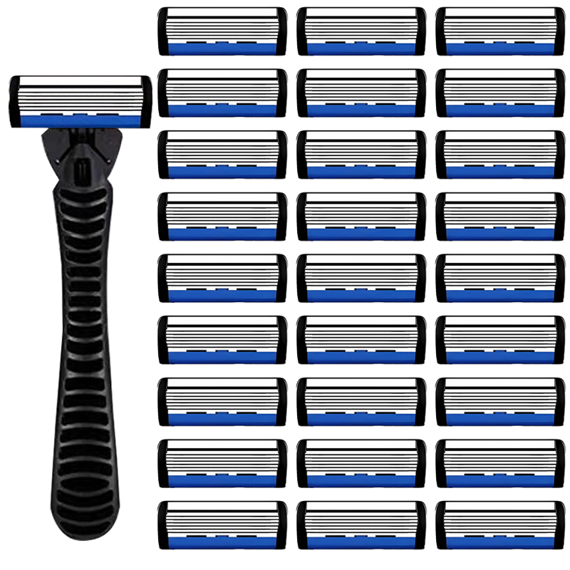 Handmatig scheermes voor mannen, zeslaags mes, roestvrijstalen mesjes, geen huidbeschadiging, ouderwetse mesjes, scheerkoppen: Geel
