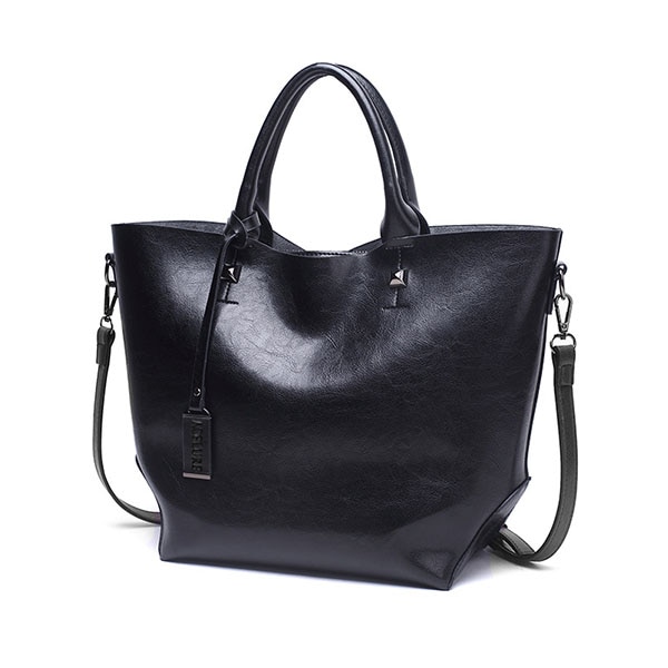 ACELURE Women Bucket Bag Oil Wax Women Leather Handbags Big Tote Famous Brands High Capacity Female Shoulder Bag Crossbody Bag: black