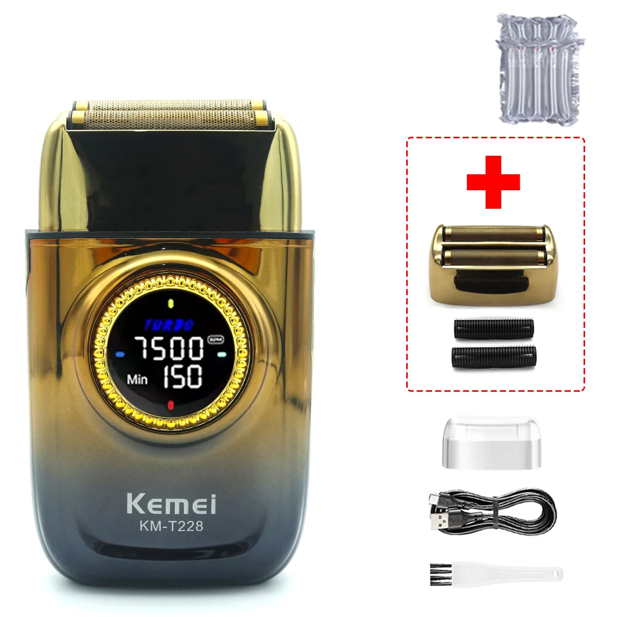 Kemei KM-T228 Men's Shaving Machine LED Display Double Foil Cordless Oil Head USB Electric Shaver Foil Male: GRAY