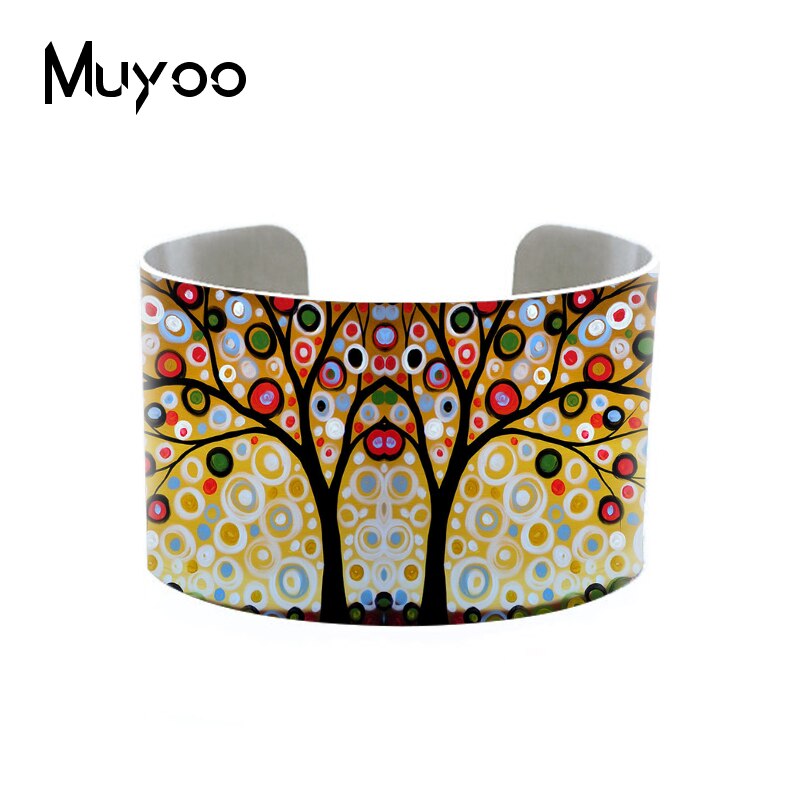 Original Abstract Landscape Painting Handmade Aluminum Cuff Vintage Tree Art Oil Painting Adjustable Bangles Cuff: 5