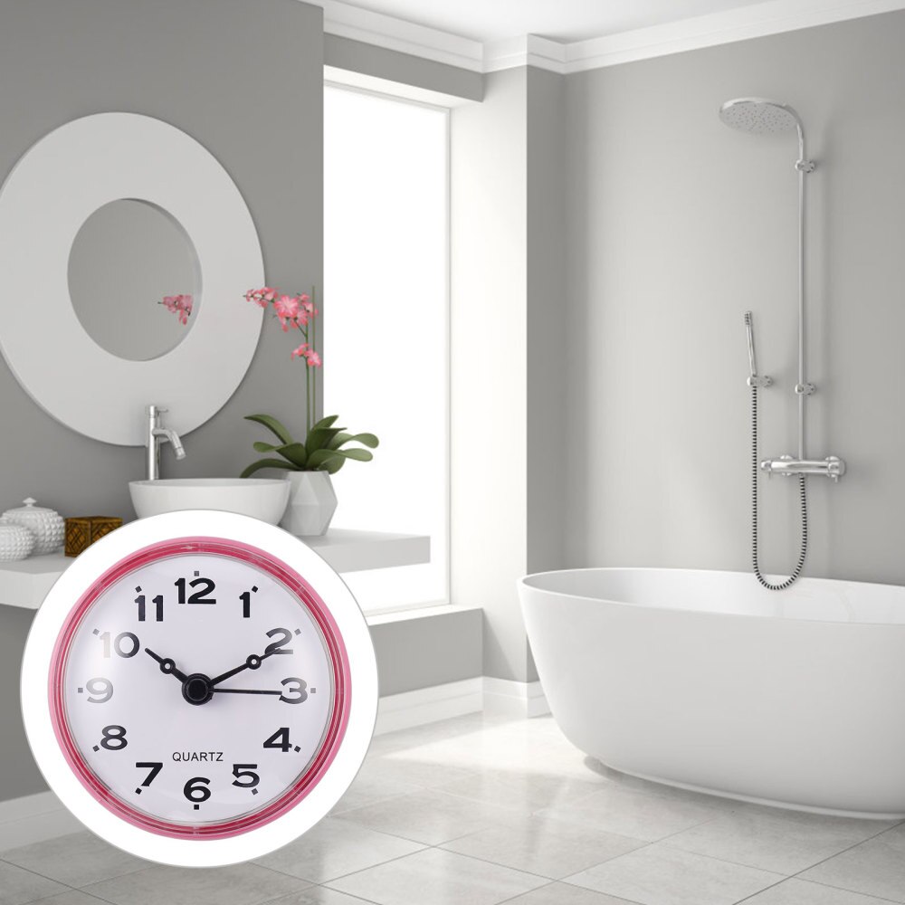 Horloge murale étanche pour salle de bain, 1 pièce, silencieuse, ventouse suspendue: Pink