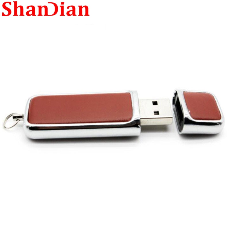 SHANDIAN lederen lederen usb flash drive bont metalen doos pendriver 4 gb/16 gb/32 gb usb 2.0 commerciële geheugen