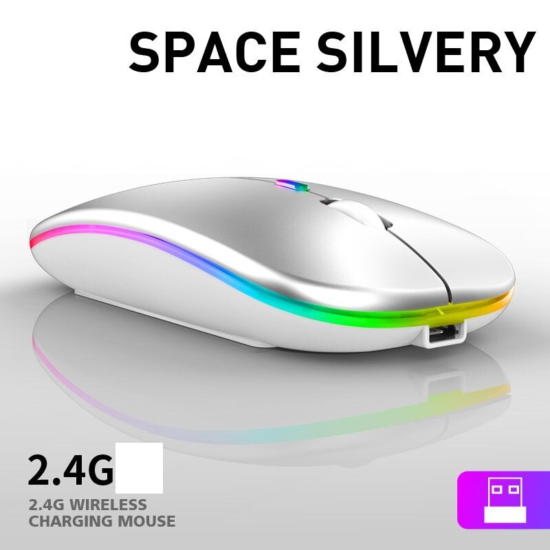 2.4G Wireless Mouse USB Rechargeable Mouse Silent Mute Office Mice Backlit Mouse Optical Ergonomic Gaming Mouse: gradient lights F