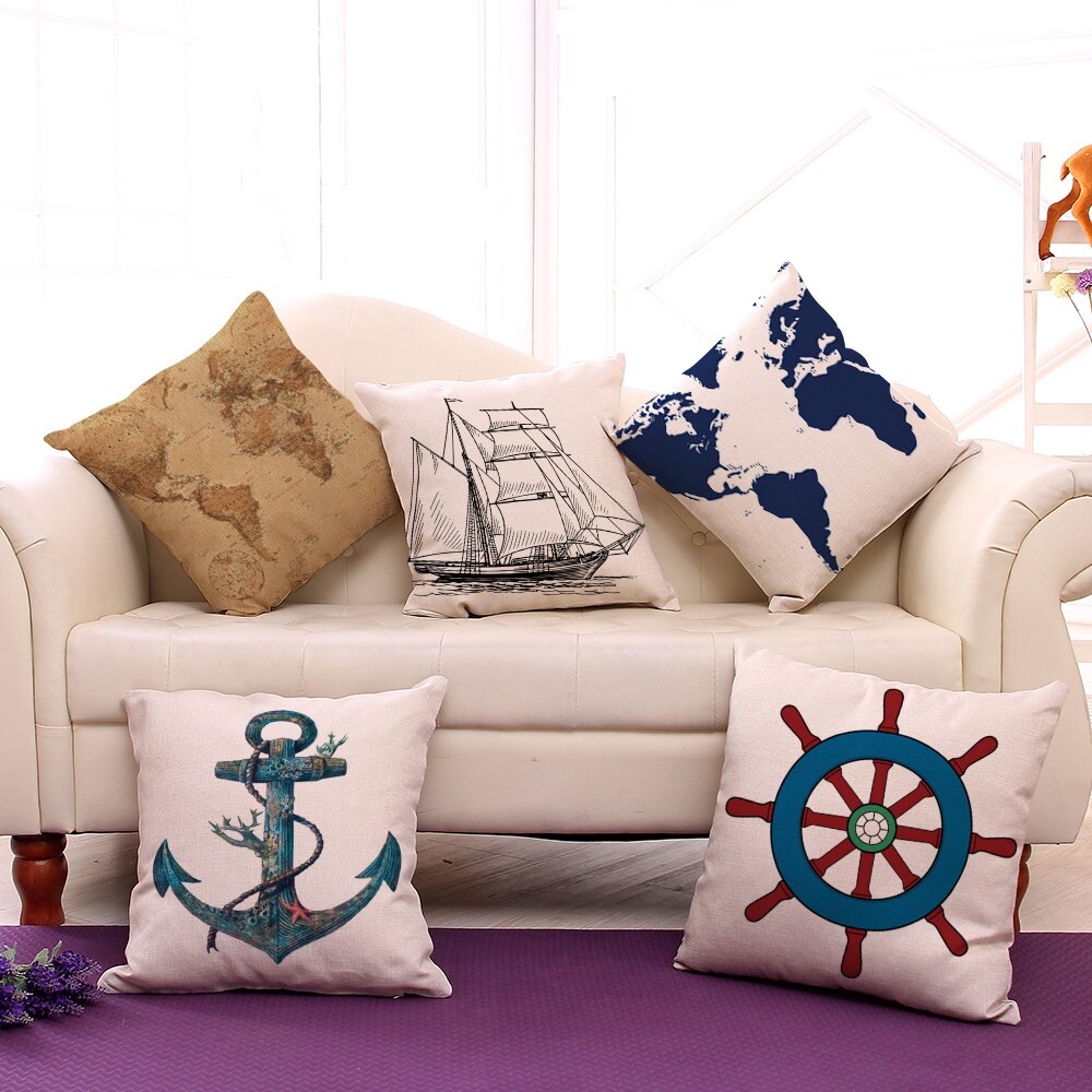 Cojines decorativos para el hogar, cojines con de ancla del Mar Mediterráneo, timón de barco, sin relleno, 18x18 pulgadas