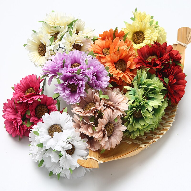 6 stk/parti 5cm kunstig blomst silke gerbera solsikkebukett til bryllup hjemme hage vase dekorasjon diy krans utklippsbok