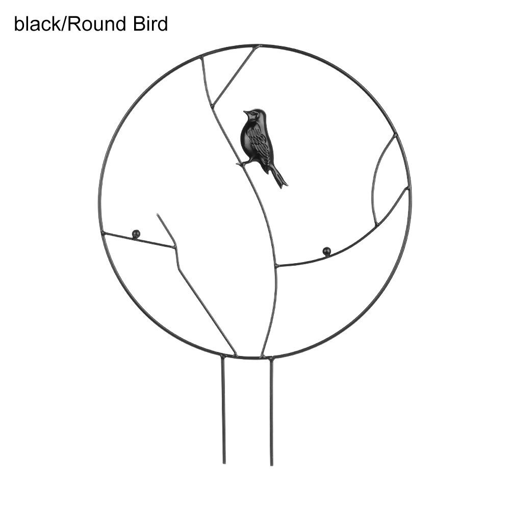 Garden Plant Support Climbing Frame Multi-shaped Iron Art Metal Indoor Outdoor Fixing Rod Garden Modeling: black-Round Bird