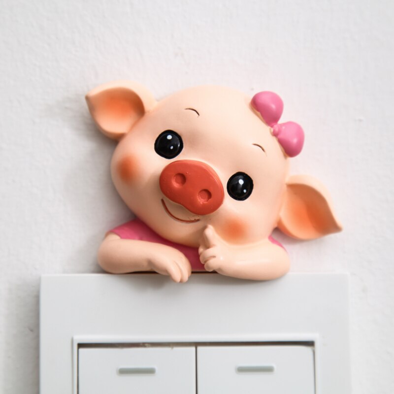 Creatieve Leuke Piggy Switch Sticker Hars 3d Dier Socket Beschermhoes Moderne Huishoudelijke Lamp Schakelaar Decoratie Muursticker