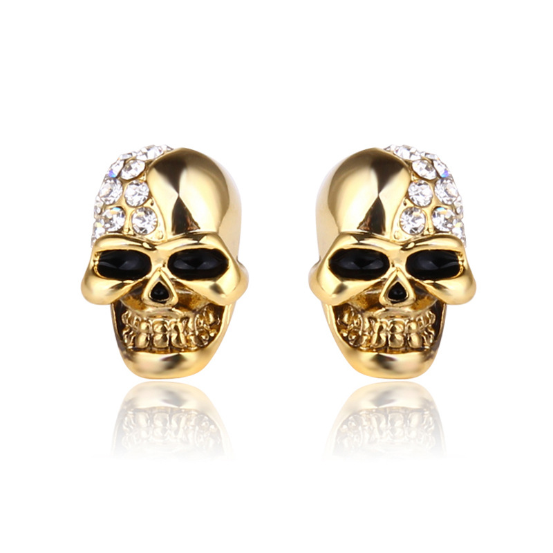 1@# punk round shiny gold silver skull Clip Earrings , men and women jewelry: 18K Golden