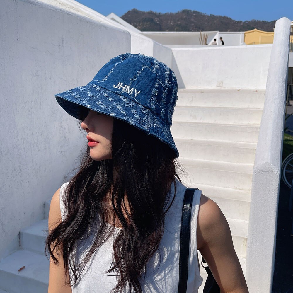 Patchwork sun hats cowboy hats Bucket hat straw cowboy hat Women's bucket hat Cowboy clothes women's hats for men hip hop caps: blue