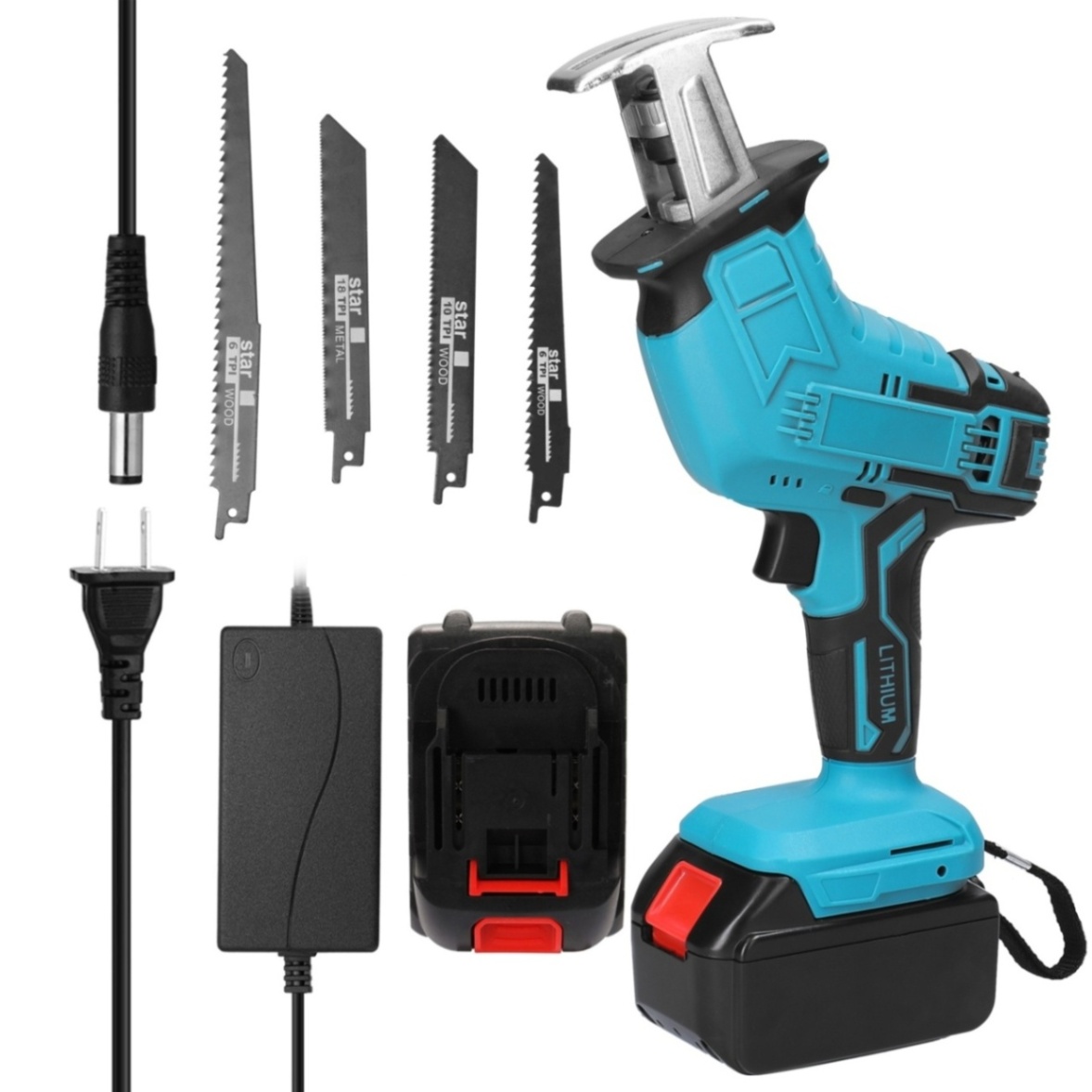 Cordless Reciprocating Saw Adjustable Speed Electric Saber Saw Portable for Wood Cutting Chainsaw Cutting Reciprocating Saw: 2 battery / EU