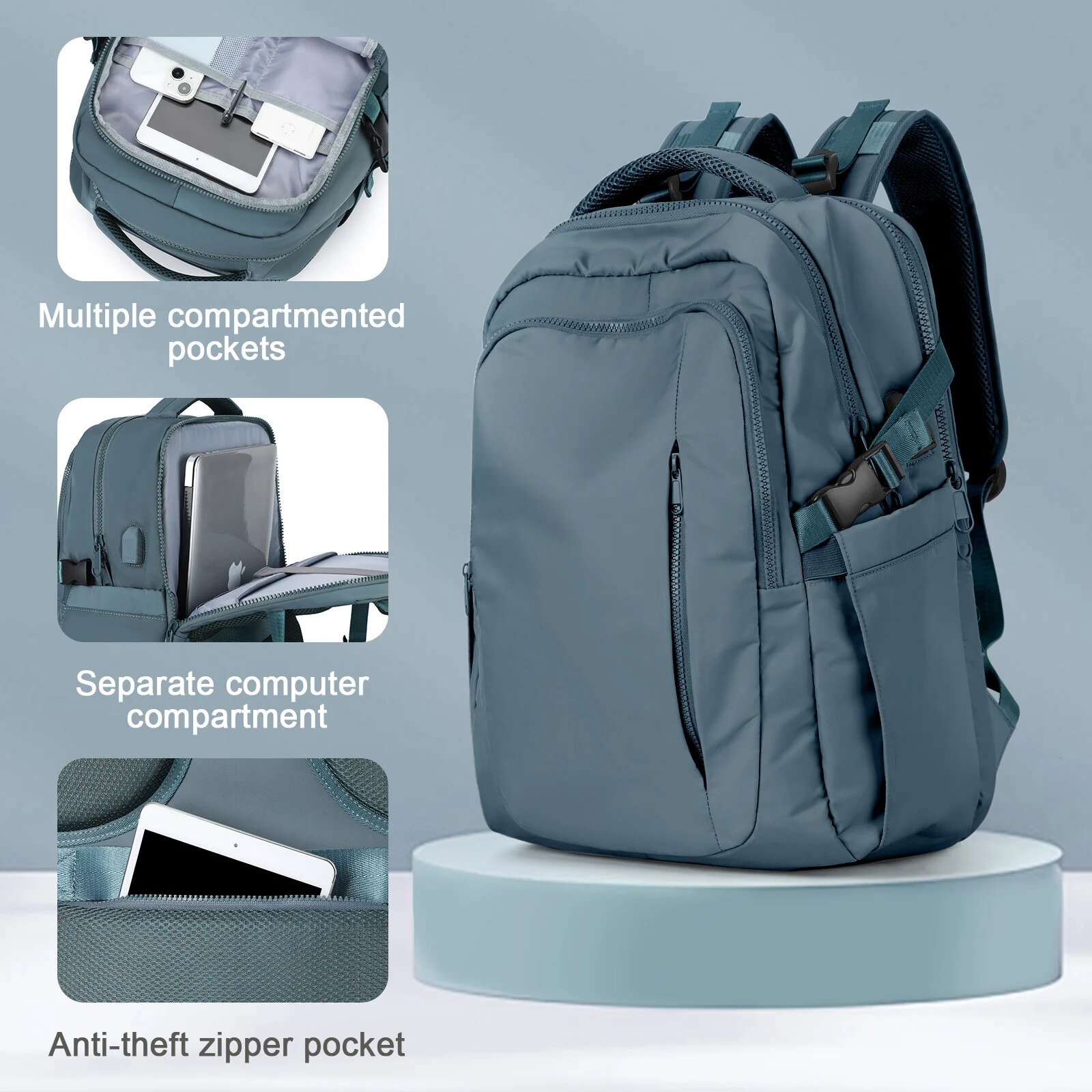 Likros heren rugzak grote capaciteit laptop rugzak met USB-poort college nylon schoolrugzak dames rugzak reisrugzakken