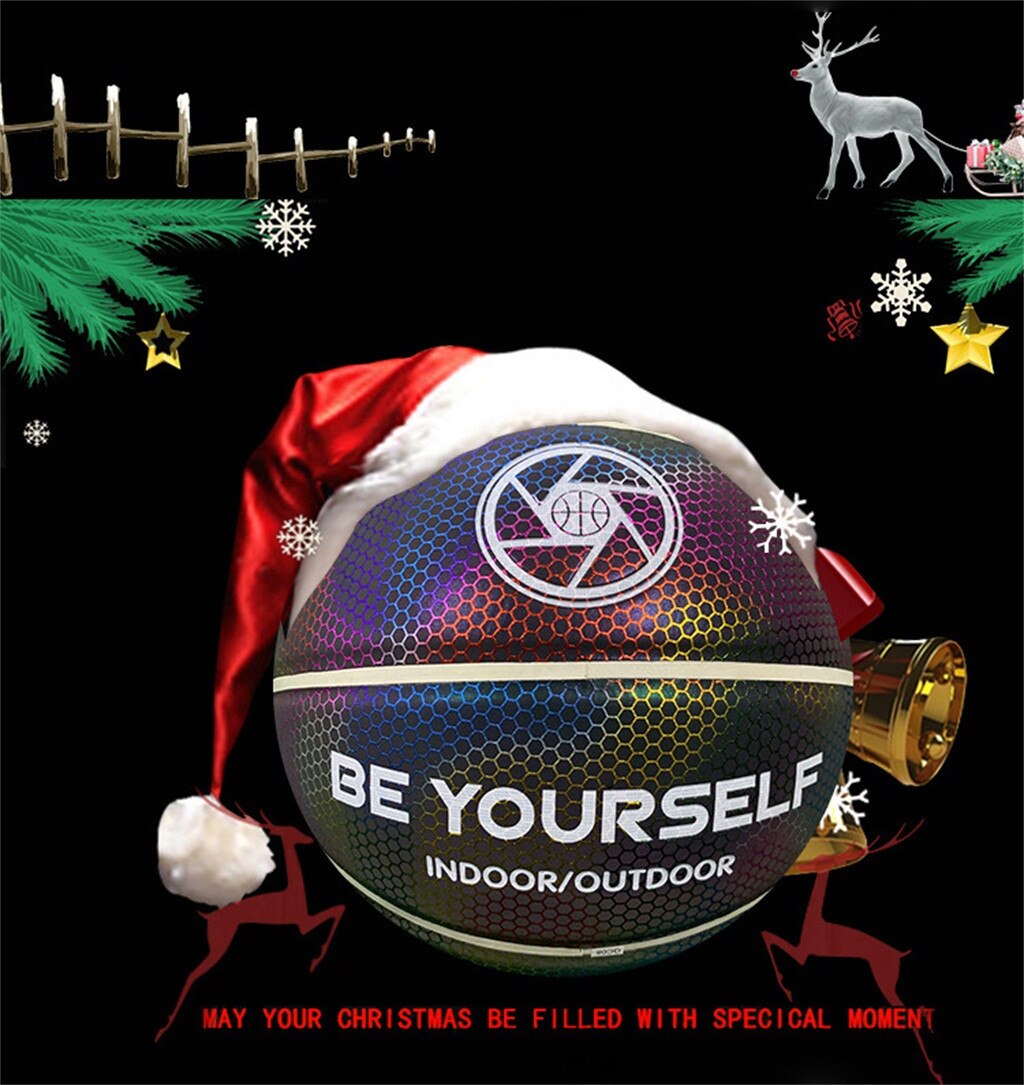 Luminous Size 7 Glowing Reflective Basketball Light Up Basketball Glow in The Dark School Training Ball#g4