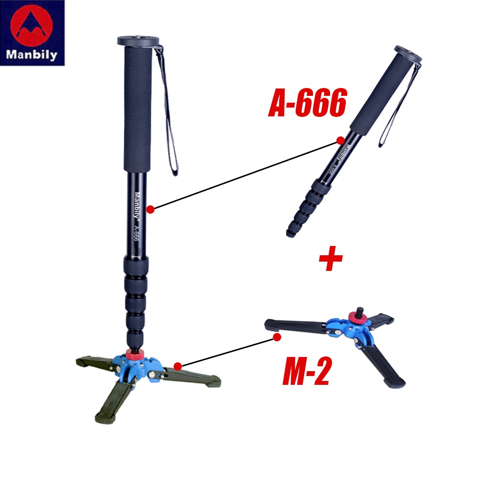 Manbily A-666 Portable Aluminum Monopod Tripod Travel for Digital DSLR Camera Stand with Mini tripod at the bottom