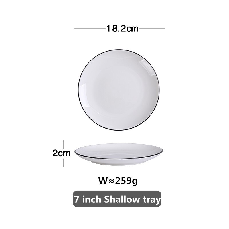 White Dinner Plate Set Ceramic Kitchen Plate Tableware Set Food Dishes Rice Salad Noodles Bowl Soup Kitchen Cook Tool 1pc: 18.2cm Shallow tray