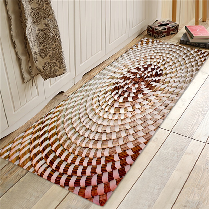 Bamboo Weaving 3D Printed Floor Mat Door Mats Indoor Entrance Non-Slip Mats For Living Room Bath Bedroom Chair Floor Rug Mat